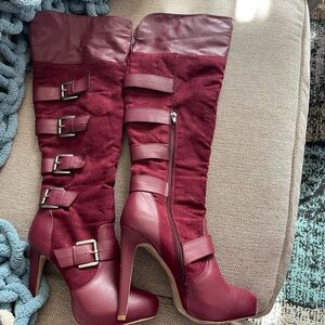Stylish Burgundy Knee-High Boots